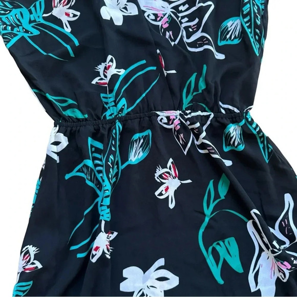 Halogen Black Green Floral Faux Wrap Maxi Dress Slit Short Sleeve Sz XS - Picture 8 of 10